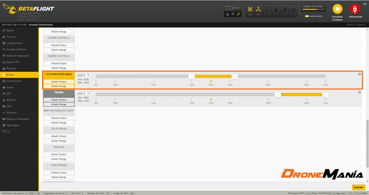 configurar anti turtle mode en betaflight